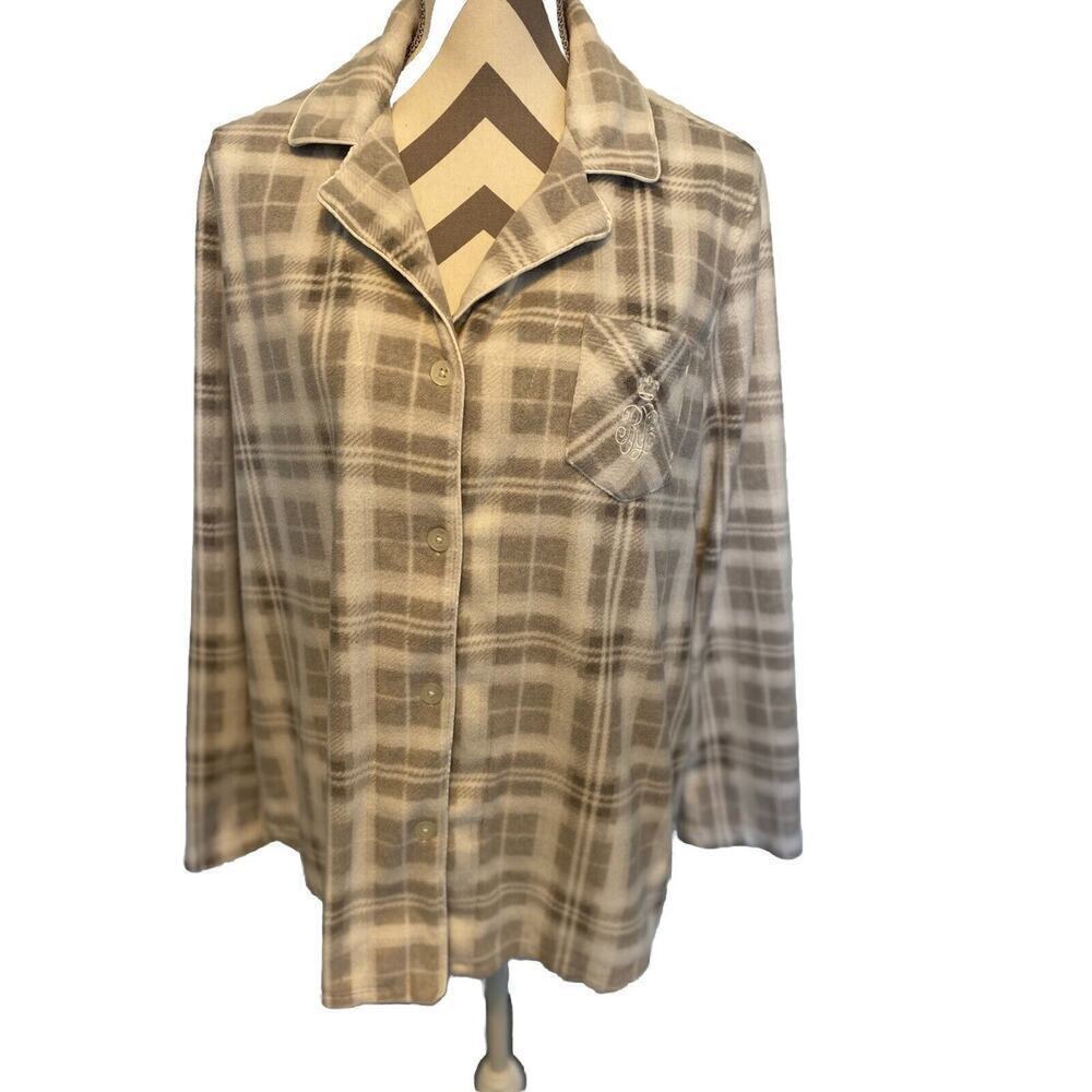 Ralph Lauren Black Label Pajama Top Womens Medium Gray White Soft
